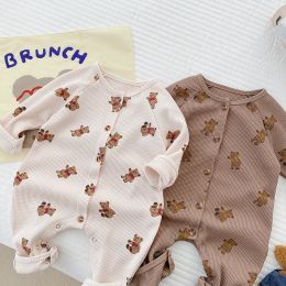 One-Pieces Newborn Baby Boy Jumpsuit Spring Autumn Bear Print Waffle Bodysuits for Infants Long Sleeve Cute Children Clothes Girl Outfit