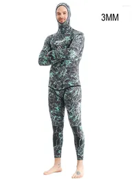 Women's Swimwear 3MM Camouflage Long Sleeve Hooded 2 Pieces Neoprene Snorkeling WetSuit For Men Keep Warm Waterproof Kayaking Hunting Diving