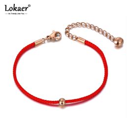 Strands Lokaer Ethnic Chinese Style Stainless Steel Red Rope Handwoven Bracelets For Women Girls Creative Lucky Bracelet Jewelry B19142