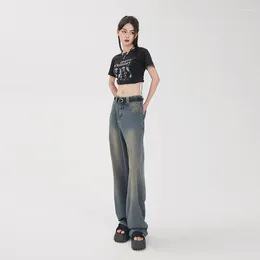 Women's Jeans Retro Star Pattern Female Spring And Fall Models High Waist Loose Thin Wheat Ears Textile Wide Leg Pants