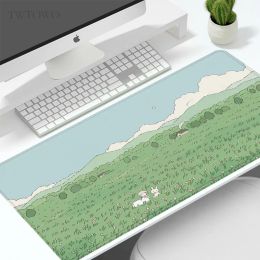 Pads Mouse Pad Gaming Cute Kawaii Green XL Computer HD New Mousepad XXL Mechanical Keyboard Pad Natural Rubber Carpet Mouse Mats