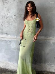 Casual Dresses Women Summer Spring Knitting Maxi Dress Female Hollow Out Backless High Waist Camisole Beach Holiday Streetwear Long