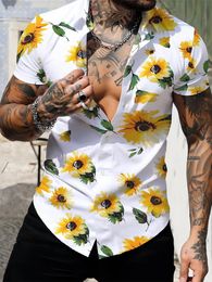 Sunflower Print Shirt For Men Fashion Classic Street Short Sleeve Summer Vacation Shirts Breathable Tops Hawaiian 240419
