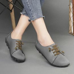 Casual Shoes Women's Round Head Comfortable Soft Sole Anti Slip Footwear Fashion Genuine Leather Versatile Shallow Mouth Lefu