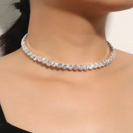 Necklaces 2023 Sparkling Silver Colour Crystal Collar Chain Choker Necklace Bridal Women Wedding Party Diamante Rhinestone Choker Jewellery