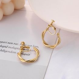 Earrings Fashion Interweave Twist Circle Geometric Round Hoop Clip on Earrings for Women Accessories Retro No Pierced Earrings Jewellery