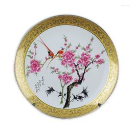 Decorative Figurines Famille Rose Ceramics Plate Luxurious Gold-plated Enamel Porcelain Modern Living Room Handicraft