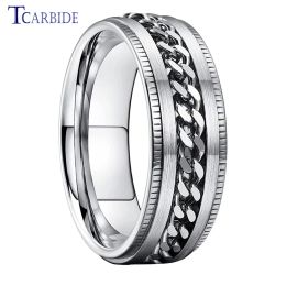 Bands Dropshipping 8mm New Arrivals Men Women Stainless Steel Rotate Chain Ring Stepped Grooved Brushed Festival Fashion Gift Jewellery