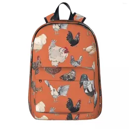Backpack Chicken Happy In Deep Orange Backpacks Large Capacity Student School Bag Shoulder Laptop Rucksack Waterproof Travel