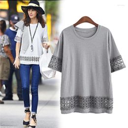 Women's T Shirts Fashion Style Street Extra Large Size -Sale Clothing Plus Ladies Lace Patchwork Loose Short Sleeve T-shirt