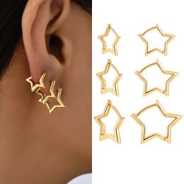 Clips Classic Smooth Copper Metal Star Hoop Earrings for Women Minimalist Hoops Huggie Ear Buckle Fashion Statement Jewelry Gift