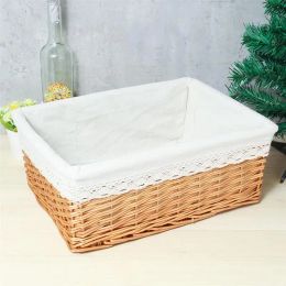 Baskets Rectangular Handwoven Basket Multipurpose Wicker Storage Basket with Removable Washable Liner Willow Woven Containers Size M