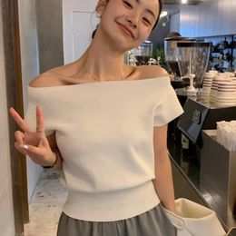 Summer Korean Shirt Women Ice Silk Knitted Blouse Sexy Short Sleeve Thin Loose White Short Tops Fashion Clothes Chic 25522 240419