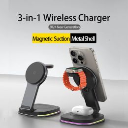 Chargers 2024 New Generation Magnetic Wireless Charger 3in1 Charging Stand Station for iPhone 12 13 14 15 Pro Max Watch Airpods