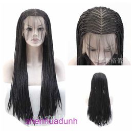 13 * 6 Black Braid Fashion Chemical Fiber Front Lace Wig Long Hair Full Head Set Top Hook