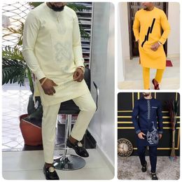 In 2PC Luxury Clothing For Men Diamond Pattern Pant Sets Mens Clothing Long-sleeved Wedding Suits African Ethnic Style 240412