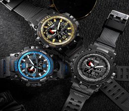 SMAEL Brand Men Sports Watches designer Dual Display Analogue Digital LED Electronic Quartz Wristwatches Waterproof Swimming Militar3997226