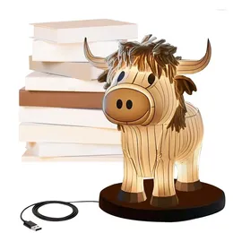 Table Lamps Highland Cow Night Light 3D Lamp Nightstand For Bedroom Western Living Room