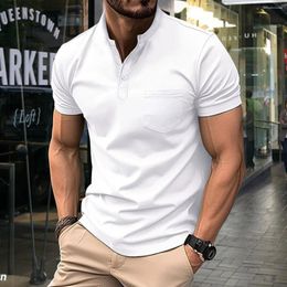 Men's Polos Summer Solid Color Polo Shirt Short Sleeved Lapel Button Up T-shirt Casual Street Fashion Breathable Top