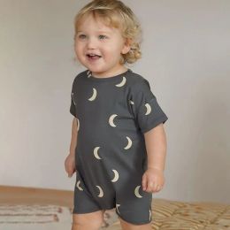 One-Pieces Newborn Baby Girl Summer Thin Romper Kid Crescent Moon Short Sleeves Jumpsuit One Piece Toddler Boy Loose Cotton Rompers