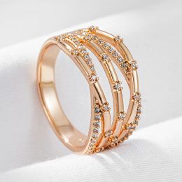 Bands Wbmqda Unique 585 Rose Gold Color Geometric Line Zircon Ring For Women Modern Creative Design New Fashion Jewelry 2023 Trending