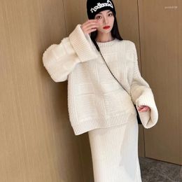 Work Dresses Two-piece Set For Women Gentle Sweet And Versatile Sweater Skirt Fragrant Suit Retro High-end Slight Strech