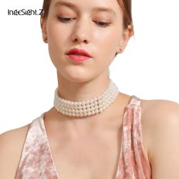 Necklaces IngeSight.Z Bohemian Multi Layered Simulated Pearl Choker Necklace Collar Statement Boho Clavicle Chain Necklace Women Jewelry