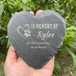 Gravestones Heart Shape Pet Memorial Stone, Custom Engraved Dog Cat Memorial Plaque, Personalized Slate Pet Loss Gift