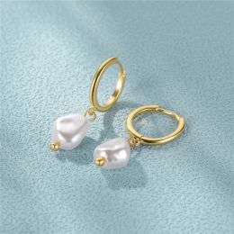 Earrings CANNER Pearl Pendant Earrings For Women 925 Sterling Silver Piercing Earrings Hoops 2022 Pendientes Plata Lovely Wedding Jewellery