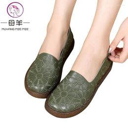Casual Shoes 2024 Genuine Leather Flat Woman Hand-sewn Loafers Cowhide Flexible Women Flats