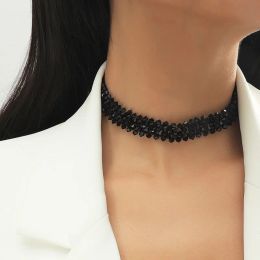 Necklaces Simple Fashion Ladies Black Crystal Handmade Beaded Chokers Necklaces For Women Trendy Grid Shape Geometric Necklace Jewelry