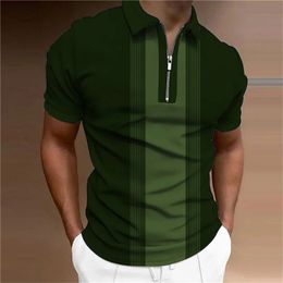 Polo Shirt for Men Summer Mens Tops Daily Short Sleeve Striped Golf Plain Clothing Men Shirts Turn-down Collar Zippers Tee 240409