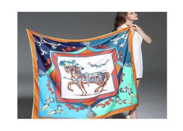 Twill Silk Women Scarf Luxury Brand Europe Design Foulard 130130cm French Horse Print Square Scarves Fashion Shawls Wraps 2112278153894