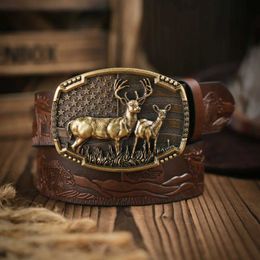 Waist Chain Belts Western Cowboy PU Leather Belt - Men Waist Strap Bull Decoration Floral Engraved for Jeans Y240422U4IU