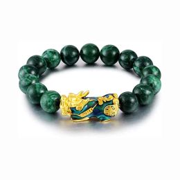 Strands Green Real Jade Beads Bracelet Pixiu Bangle Natural Jewelry Vintage Fashion Luxury Gemstone Gifts Charm Chinese Accessories