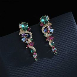 Dangle Chandelier Light luxury micro-encrusted zircon flowers exaggerated super flash earrings bridal wedding dress H240423