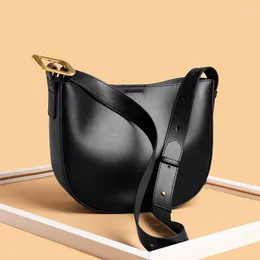 Evening Bags Korean Fashion Trend Sling Designer Handbag Women'S Genuine Leather Bucket Casual Vintage Tote Lady Shoulder Black Messenger