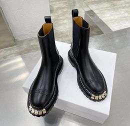 Black Elasticated chunky platform biker ankle boots leather Martin booties with notched sole heavy duty luxury designers brands sh1942002