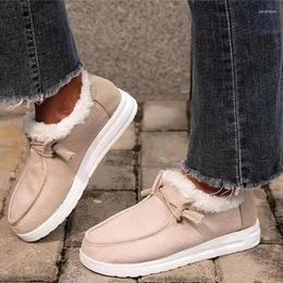 Casual Shoes Women Flats Warm Plush Ankle Snow Boots Solid Color Comfortable Lace Up Soft Sole Outdoor Ladies Zapatos De Mujer