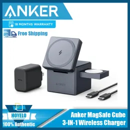 Chargers Anker 3 in 1 Rubik's Cube with MagSafe Wireless Charger Magnetic Suction Compatible Phone Earphone Watch