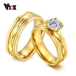 Bands Vnox 2pcs Engagement Wedding Rings Big CZ Stone Gold Colour Women Men Promise Jewellery