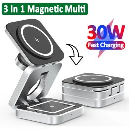 Chargers 30W 3 In 1 Magnetic Wireless Charger Stand Pad for iPone 15 14 13 12 Pro Max Airpods Pro iWatch 8 7 6 Fast Charging Dock Station