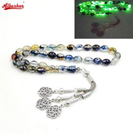 Clothing Luminous Tasbih bracelet Blue resin Muslim misbaha Eid Gift islamic accessories masbaha turkish Jewellery 33 prayer beads bracelet
