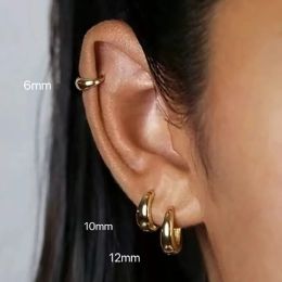 Earrings Stainless Steel 1 Pair Minimalist Huggie Hoop Earrings For Women Gold Colour Tiny Round Circle 6/10/12mm Punk Unisex Rock Earring