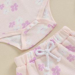 Clothing Sets Born Baby Girl Summer 3Pcs Clothes Sleeveless Floral Romper Shirt Elastic Waist Short With Cute Headband Set