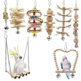 Other Bird Supplies Parrot Toy Combination Set Habitat Swing Wood Color Biting 8 Pieces
