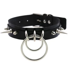 Necklaces KMVEXO Punk Spike Metal Collar Girls Leather Harness Choker Necklace for Women Party Club Chockers Gothic Jewelry Harajuku 2019