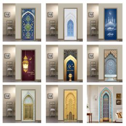 Clothing Self Adhesive Door Sticker Home Decor Art Mural Living Room Muslim Great Mosque of Mecca Vinyl Wallpaper Wall Stickers Porch 3D