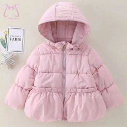 Coats Winter Girls Snowsuit Coat Solid Color Warm Baby Down Jacket Fashion Hooded Children's Cotton Clothes Infant Kids Overalls
