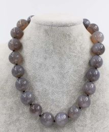 Necklaces Grey agate round 1220mm necklace 18inch wholesale beads nature FPPJ woman 2017